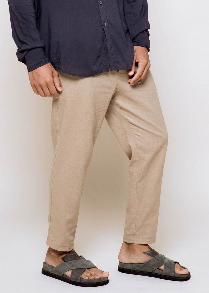 Linen Crop Pants Beige - Alor The Label