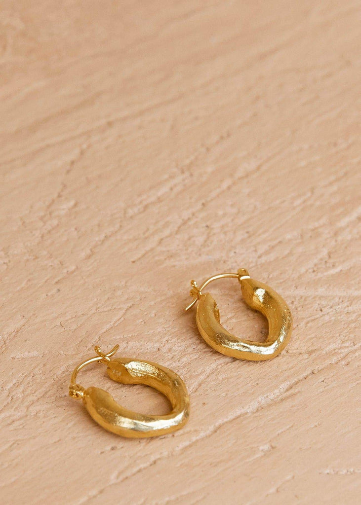 Textured Earring Hoops 15mm Gold - Alor The Label