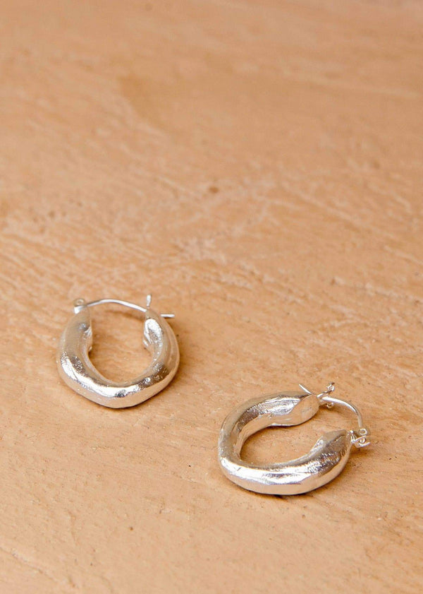 Textured Earring Hoops 15mm Silver - Alor The Label