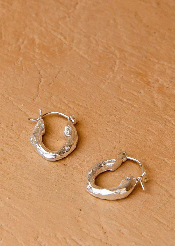 Textured Earring Hoops 20mm Silver - Alor The Label